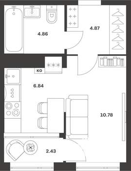 Студия квартира, вторичка, 30м2, 4/4 этаж