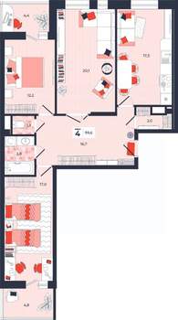 4-к квартира, строящийся дом, 100м2, 12/14 этаж