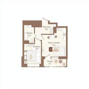 1-к квартира, строящийся дом, 36м2, 8/14 этаж