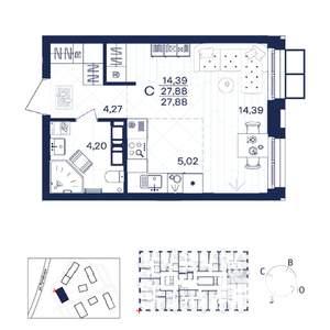 1-к квартира, вторичка, 28м2, 13/15 этаж