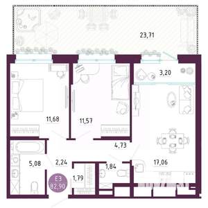 2-к квартира, вторичка, 83м2, 1/10 этаж