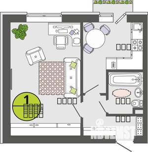 1-к квартира, строящийся дом, 36м2, 3/3 этаж