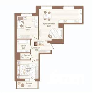 2-к квартира, вторичка, 64м2, 5/14 этаж