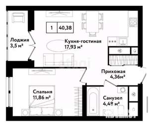 1-к квартира, вторичка, 44м2, 14/25 этаж