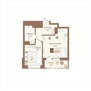 1-к квартира, строящийся дом, 36м2, 5/14 этаж