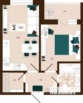 2-к квартира, вторичка, 39м2, 4/14 этаж