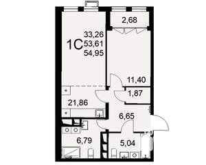 1-к квартира, строящийся дом, 55м2, 7/16 этаж