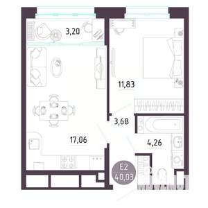 1-к квартира, строящийся дом, 40м2, 10/10 этаж