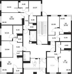 2-к квартира, вторичка, 63м2, 1/4 этаж