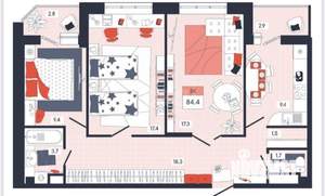 3-к квартира, вторичка, 84м2, 6/14 этаж