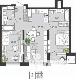 2-к квартира, вторичка, 68м2, 3/21 этаж