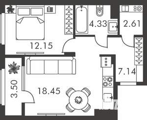 1-к квартира, вторичка, 48м2, 1/9 этаж