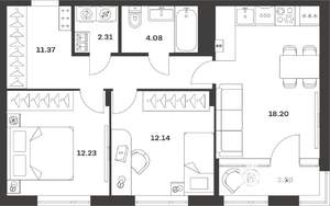 2-к квартира, вторичка, 64м2, 1/4 этаж