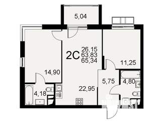 2-к квартира, строящийся дом, 64м2, 6/11 этаж