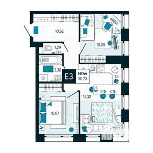 2-к квартира, вторичка, 51м2, 5/15 этаж