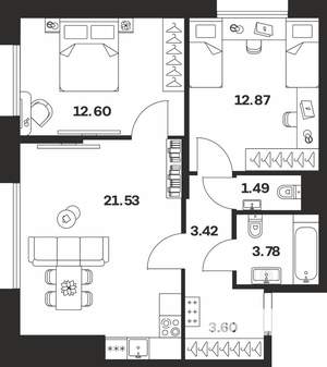 2-к квартира, вторичка, 59м2, 8/10 этаж