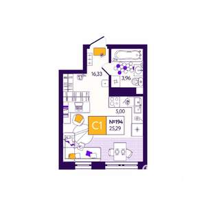 Студия квартира, вторичка, 25м2, 3/12 этаж