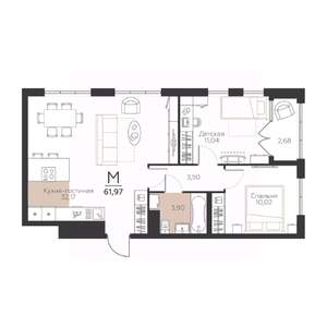 2-к квартира, вторичка, 62м2, 4/5 этаж