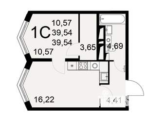 1-к квартира, вторичка, 40м2, 22/25 этаж