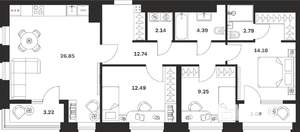 3-к квартира, вторичка, 91м2, 8/13 этаж