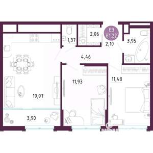 2-к квартира, вторичка, 61м2, 6/10 этаж