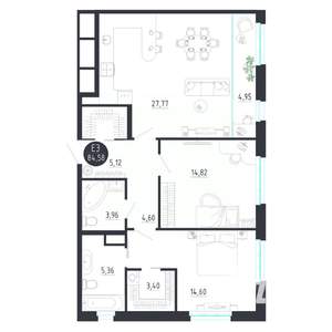 2-к квартира, строящийся дом, 85м2, 4/8 этаж