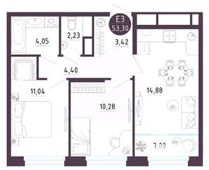 2-к квартира, вторичка, 53м2, 5/10 этаж