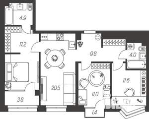 3-к квартира, строящийся дом, 84м2, 12/24 этаж