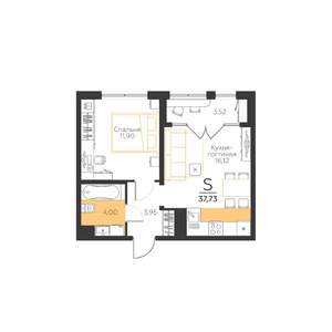 1-к квартира, строящийся дом, 38м2, 4/5 этаж