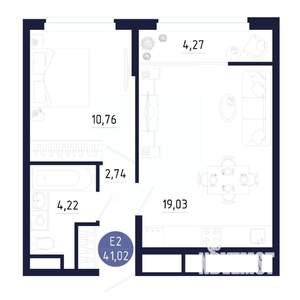 1-к квартира, строящийся дом, 41м2, 10/25 этаж