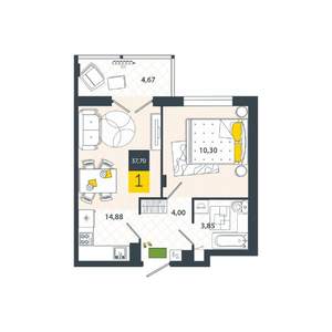 1-к квартира, вторичка, 38м2, 6/8 этаж