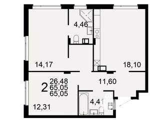 2-к квартира, строящийся дом, 65м2, 3/9 этаж