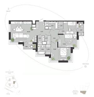 3-к квартира, вторичка, 118м2, 17/21 этаж