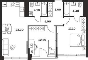 2-к квартира, вторичка, 69м2, 2/9 этаж