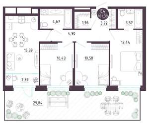 3-к квартира, вторичка, 101м2, 1/10 этаж