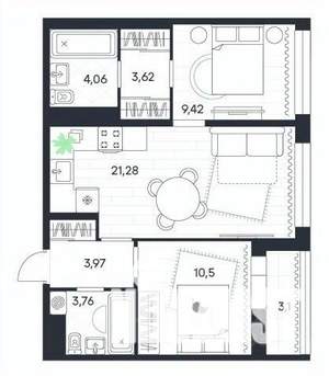 2-к квартира, вторичка, 60м2, 16/20 этаж