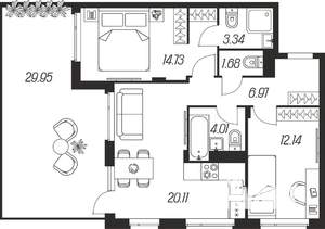 2-к квартира, вторичка, 72м2, 1/16 этаж