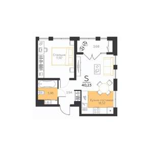 1-к квартира, строящийся дом, 40м2, 4/5 этаж