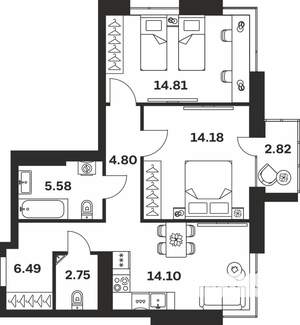 2-к квартира, вторичка, 66м2, 3/7 этаж