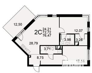 2-к квартира, строящийся дом, 73м2, 1/11 этаж