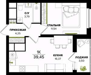 1-к квартира, строящийся дом, 39м2, 25/25 этаж