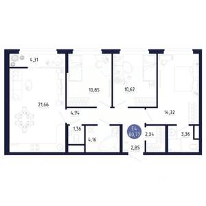 3-к квартира, строящийся дом, 81м2, 24/25 этаж