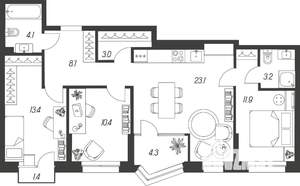 3-к квартира, строящийся дом, 83м2, 6/24 этаж