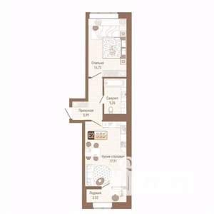 1-к квартира, строящийся дом, 46м2, 10/14 этаж