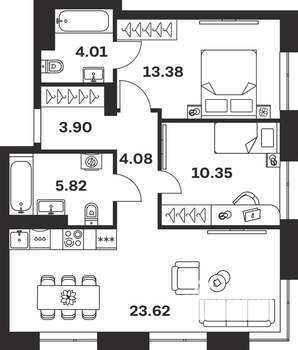 2-к квартира, вторичка, 65м2, 1/7 этаж
