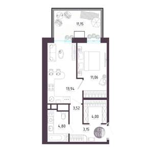 1-к квартира, строящийся дом, 52м2, 1/10 этаж
