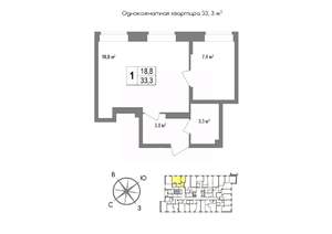 1-к квартира, вторичка, 33м2, 4/11 этаж