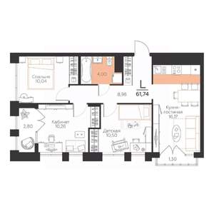 3-к квартира, вторичка, 62м2, 4/5 этаж