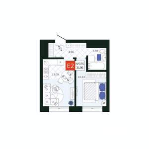 1-к квартира, вторичка, 32м2, 19/19 этаж