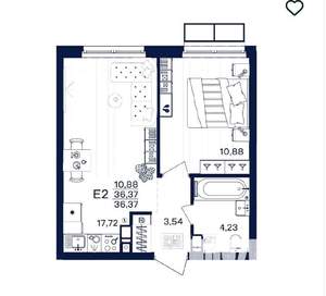 1-к квартира, вторичка, 36м2, 7/15 этаж